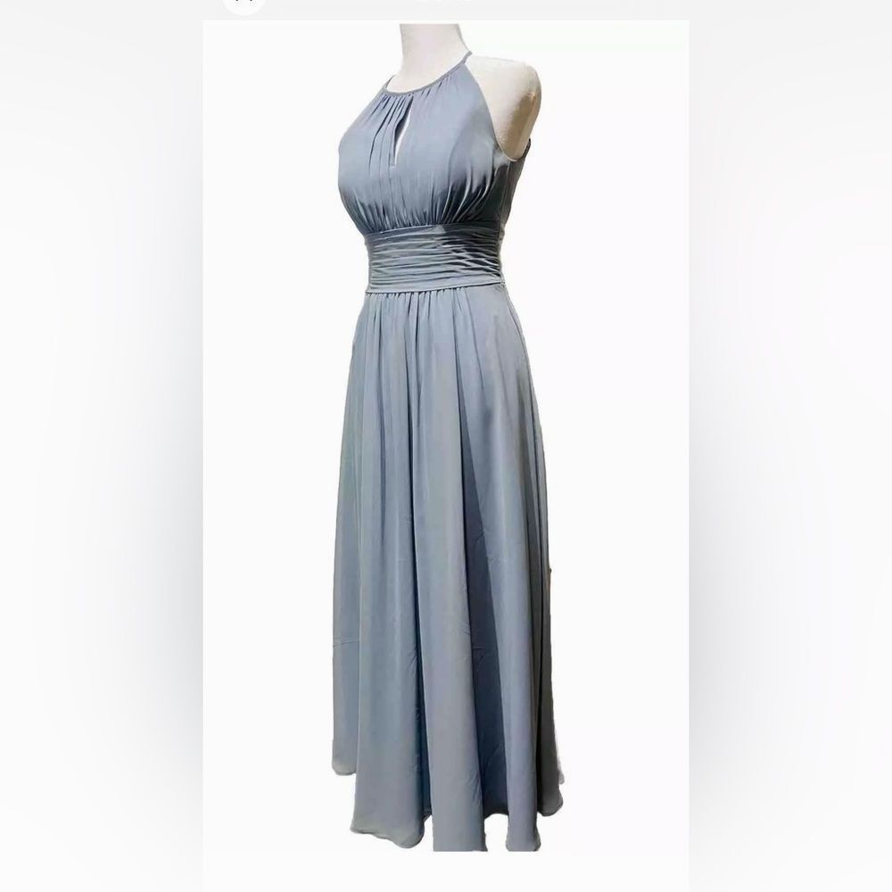 Azazie maxi dress bridesmaids wedding party blue gray formal wear fairy women A0 - Picture 2 of 9